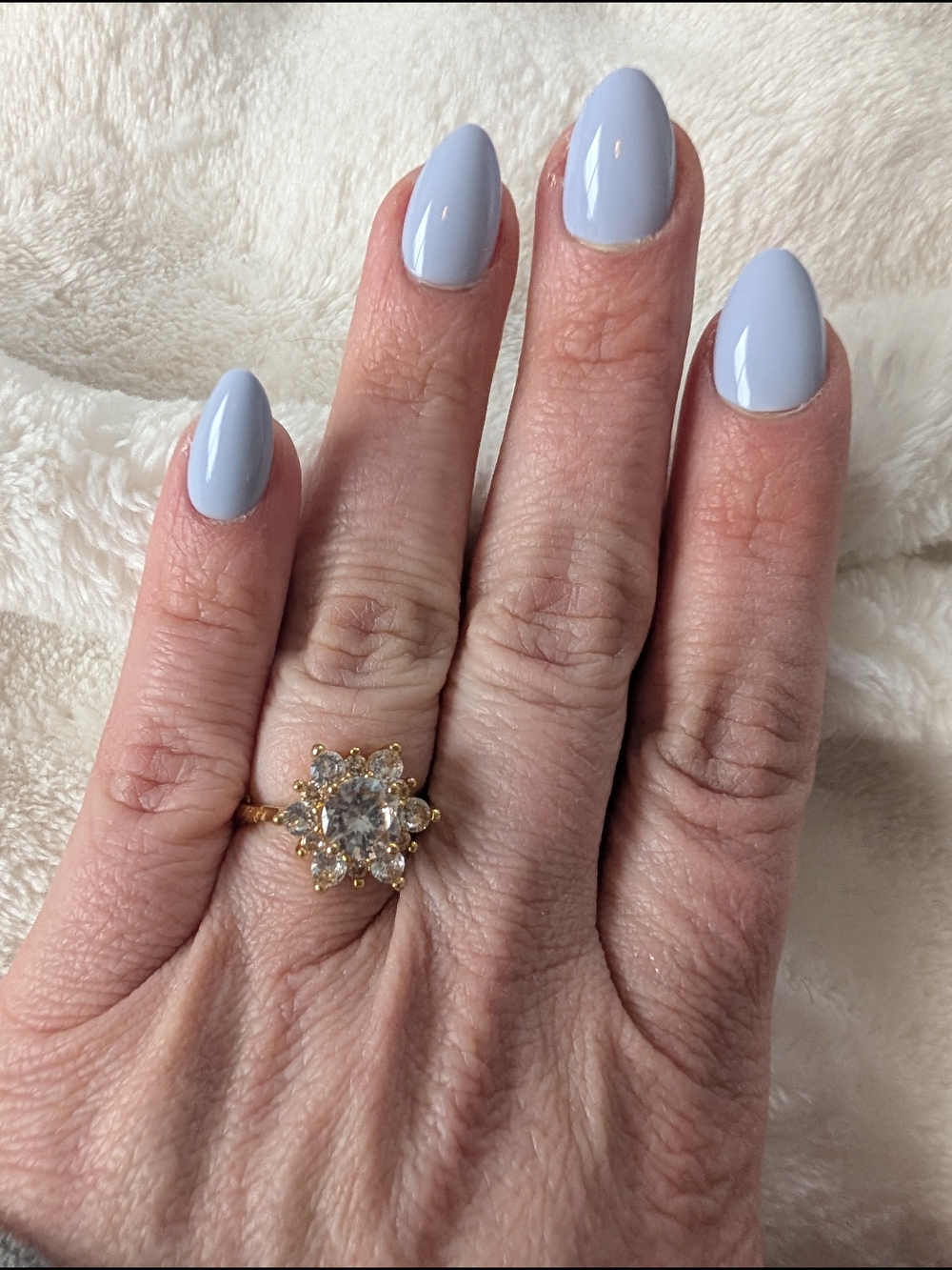 925 Sterling Silver GoGold Floral Cluster Ring with Clear Stones - Women Jewelry